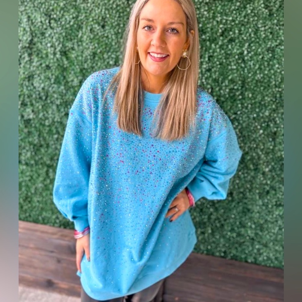 Queen Of Sparkles - Blue Full Rhinestone Sweatshirt Dress